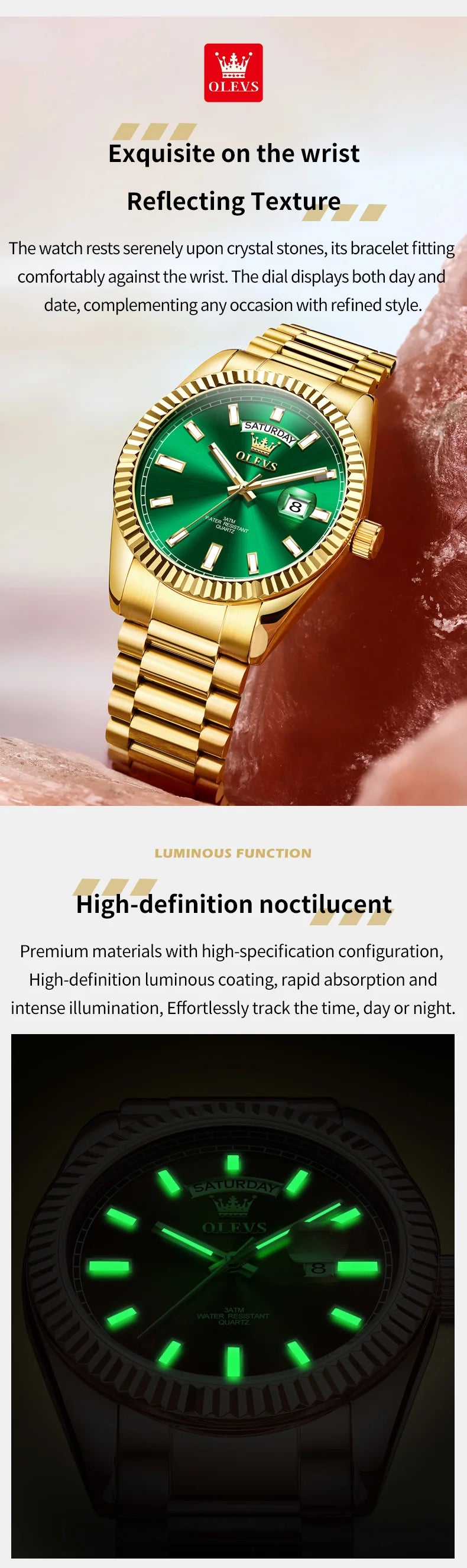 OLEVS Men's Watch Top Brand Luxury Wrist Watch For Men Fashion Rose Gold Stainless Steel Waterproof Watch Day Date Quartz Clock