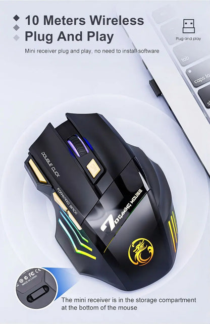Wireless Bluetooth Mouse Rechargeable 7 Button RGB Gaming Mouse Gamer Ergonomic Mouse LED Backlit PC Silent Mice