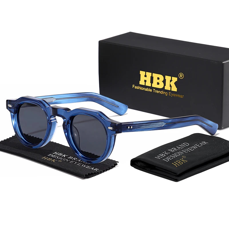 HBK Vintage – Ochelari de soare simpli, rotunzi, pentru bărbați, cu ramă mică, din acetat de înaltă calitate; ochelari de soare pentru femei, pentru petreceri, călătorii și activități în aer liber