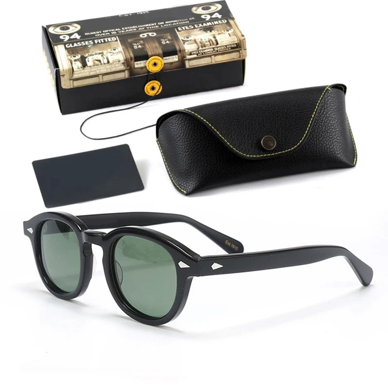 Ochelari de soare polarizați pentru bărbați și femei, stil Johnny Depp Lemtosh, ochelari de soare retro cu ramă rotundă din acetat și lentile UV400, Oculos