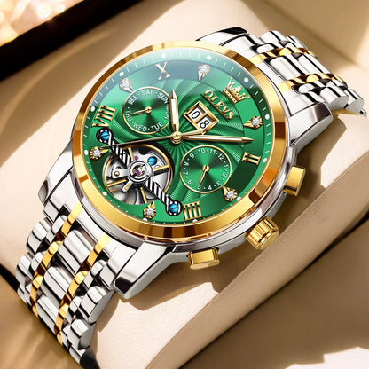 OLEVS Men's Watches 9910 Luxury Fashion Original Automatic Mechanical Watch for Man Waterproof Luminous Hollowed Out Movement