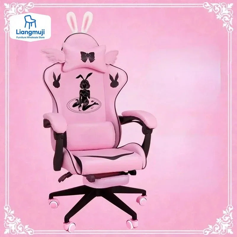 Pink Gaming Chair High-quality Girls Cartoon Home Live Gamer Chair Comfortable Swivel Adjustable Office Computer Furniture