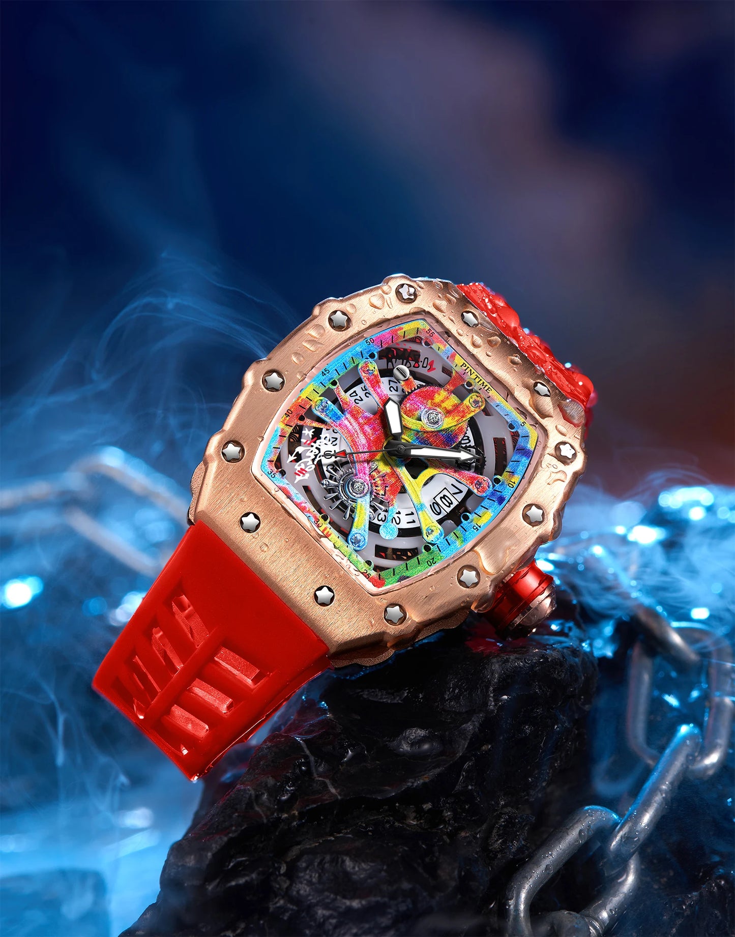 Luxury Watch Men Wrist Watches Tonneau Multifunction Graffiti Dial Auto Date Waterproof Sports Casual Clock Men Quartz Watches