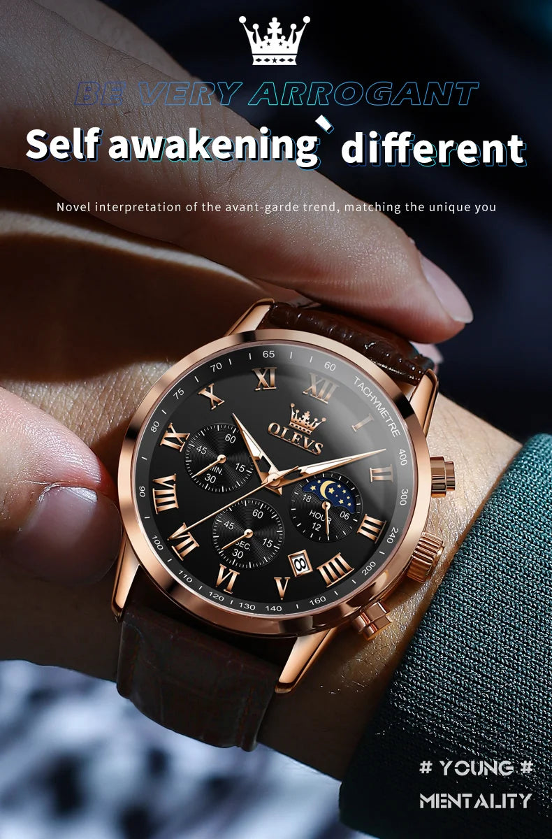 OLEVS 5529 Top-Luxusmarke Herrenuhr wasserdicht leuchtend Edelstahl Mondphase Timing Code Uhr neue Quarz-Herrenuhr