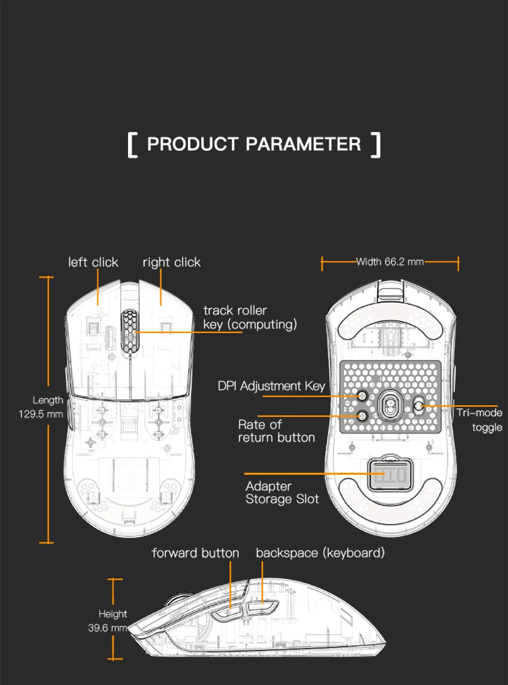 Herná myš Darmoshark M3Pro 2.4G BT bezdrôtová s trojitým režimom, snímačom PAW3395, N52840, 26000DPI, pre veľkú ruku, makro ovládač, myš na hranie