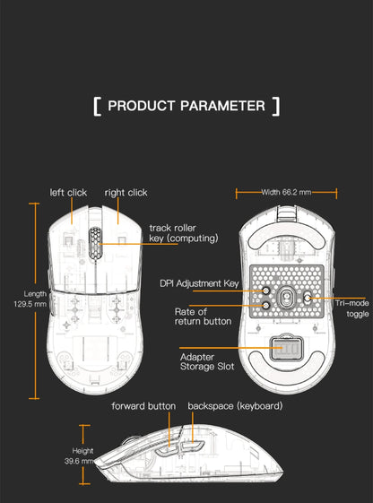 Herná myš Darmoshark M3Pro 2.4G BT bezdrôtová s trojitým režimom, snímačom PAW3395, N52840, 26000DPI, pre veľkú ruku, makro ovládač, myš na hranie