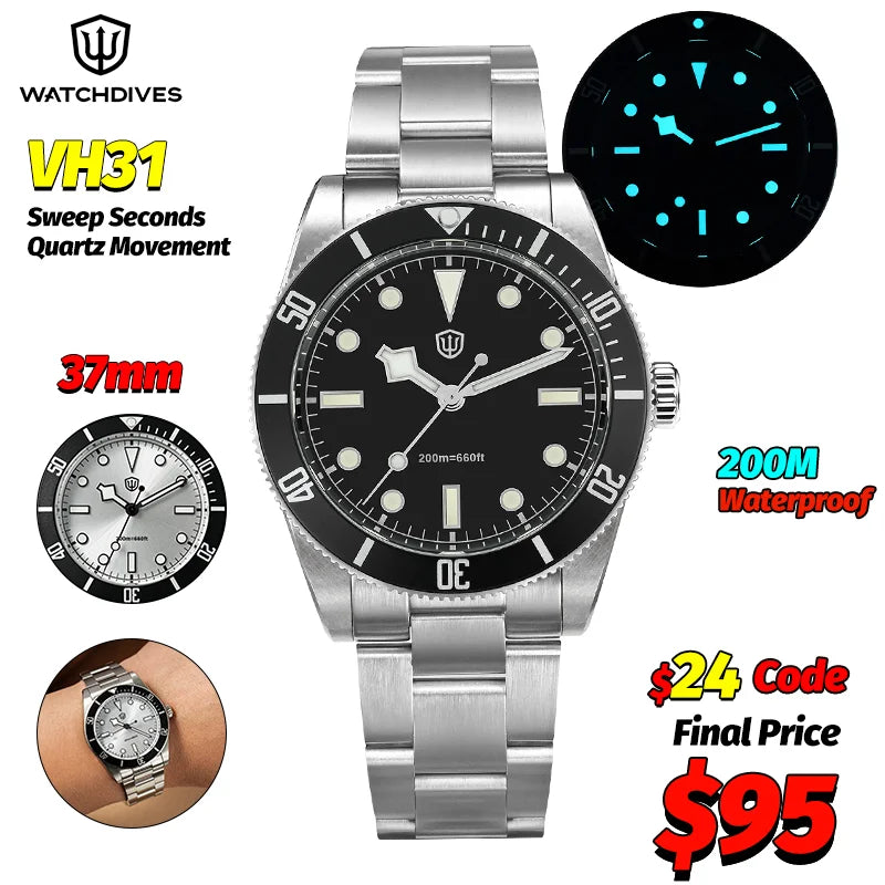 Watchdives WD7922 Quartz Watch VH31 Movement 200m Waterproof Men Watches Sapphire Crystal Luminous Vintage Watches with Gift Box