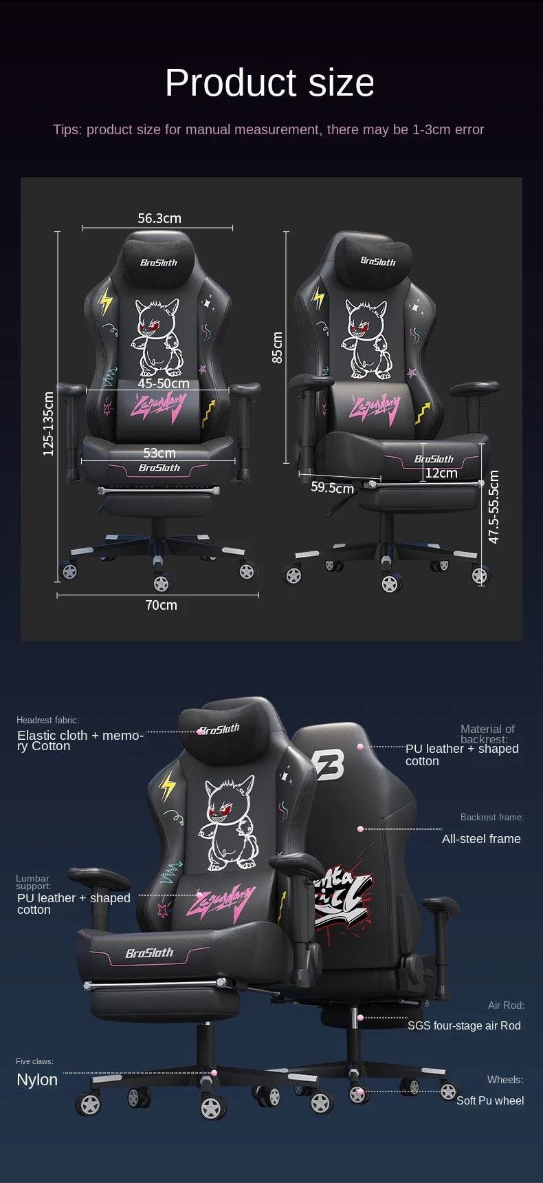 S8 Gaming Chair with 3D Armrests, Adjustable Backrest, Computer Office Chair, Nylon Feet, Gaming Streamer Chair