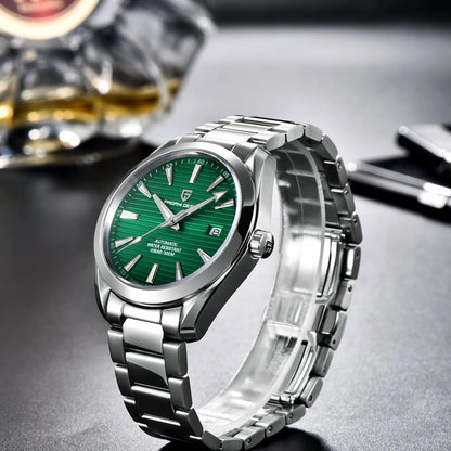 Relógio de luxo para homem PAGANI DESIGN – Modelo automático mecânico (calibre 8215), em aço inoxidável, estanque, com indicador de data e ponteiros luminescentes