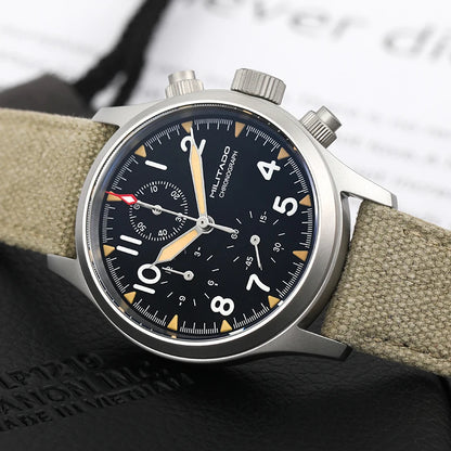 Militado ML1868KF Retro VK67 Quartz Chronograph Watch Stainless Steel Case 3 Dial Waterproof 100M  Multifunction Military Watch
