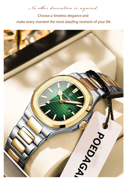 POEDAGAR Square Luxury Watch For Woman Waterproof Luminous Date Ladies Wristwatch Stainless Steel Fashion Quartz Women's Watches