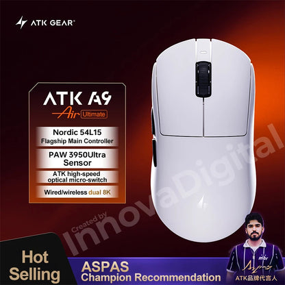 ATK Dragonfly A9 Ultimate kabellose Gaming-Maus A9 Air PAW3950 ultraleichte ergonomische E-Sports-Gamer-FPS-Maus CSGO A9 Ultra
