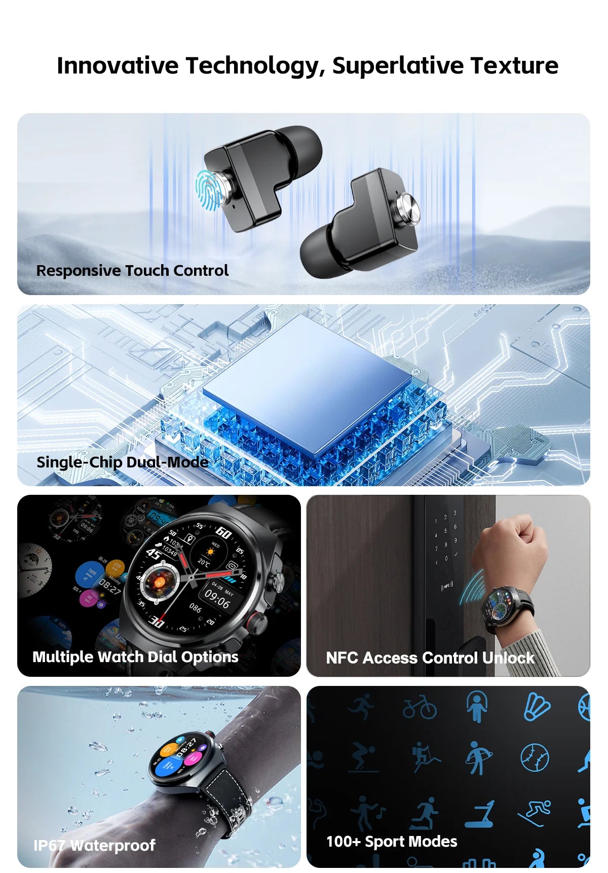 2026 New Smart Watch 2 in 1 With Earphone Smartwatch Bluetooth Call Men Watch Track Heart Rate Monitor Play Music SmartWatch