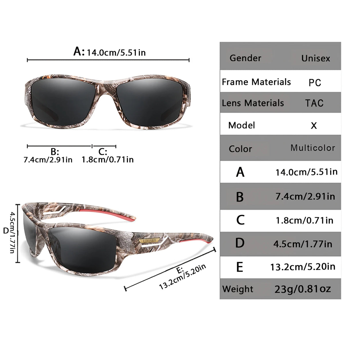 Ochelari de soare LOISRUBY cu lentile polarizate, camuflați, pentru ciclism, șofat, activități în aer liber, protecție Tacakle, sport, pescuit și alergare