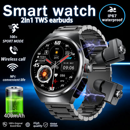 2026 New Smart Watch 2 in 1 With Earphone Smartwatch Bluetooth Call Men Watch Track Heart Rate Monitor Play Music SmartWatch