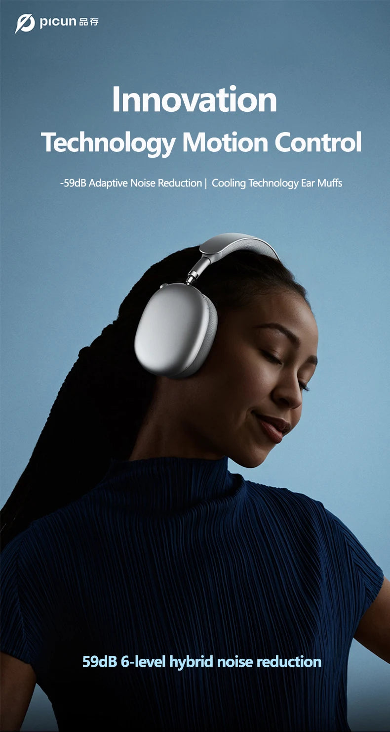 Picun F8MAX ANC kabelloser Kopfhörer, 59dB hybrides aktives Noise Cancelling, Spatial-Audio-Ohrhörer, Bluetooth 6.0, Over-Ear-Headset, 180H