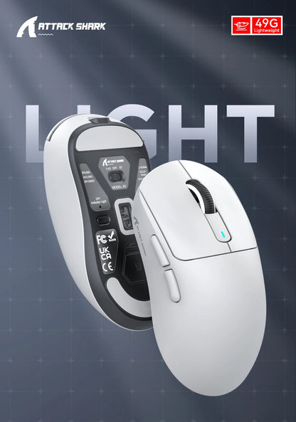 Mouse Gaming Wireless X3 ATTACK SHARK colore rosso, polling rate 4K, connessione Bluetooth tri-mode, PAW3395, mouse gaming Bluetooth con macro