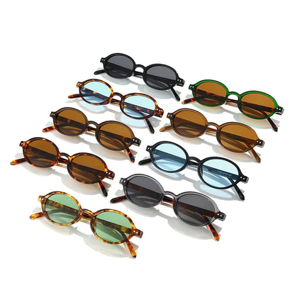 Ochelari de soare SO&EI Retro, mici, ovali, pentru femei, cu nituri, model leopard, pentru bărbați, stil punk, cu protecție UV400