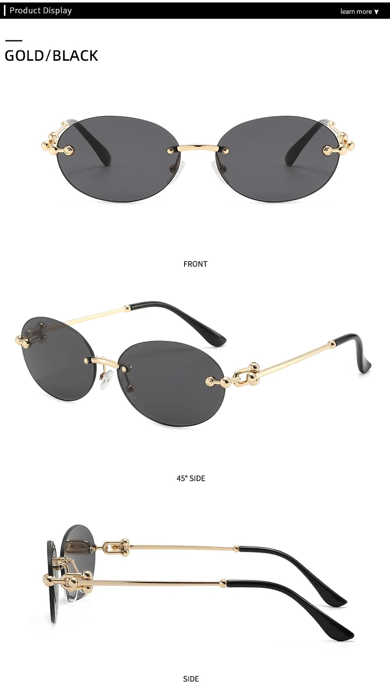 Ochelari de soare ovali fără ramă, de înaltă calitate, casual și luxoși, pentru femei, fără ramă, la modă și personalizați