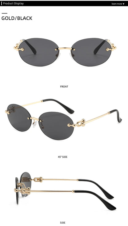 Ochelari de soare ovali fără ramă, de înaltă calitate, casual și luxoși, pentru femei, fără ramă, la modă și personalizați