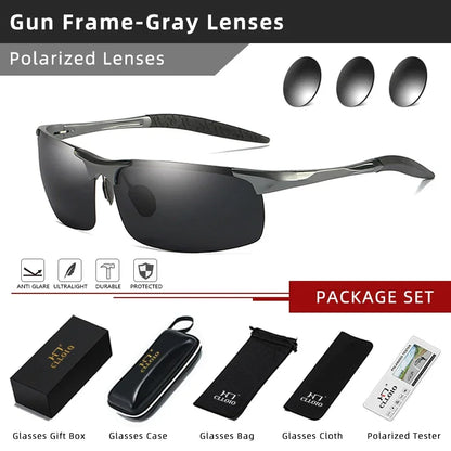 Ochelari de soare polarizați pentru bărbați marca CLLOIO, ramă din aluminiu, UV400, anti-orbire, ochelari de soare pentru bărbați, ochelari de condus, fără ramă, Oculos De Sol