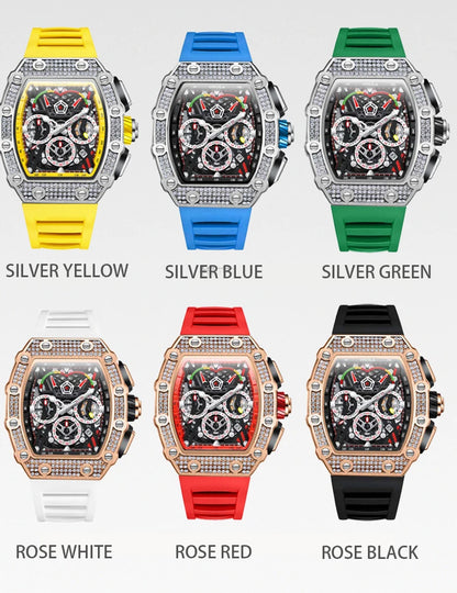 ONOLA Luxury Diamond Mechanical Wristwatches Fashion Sports Square Date Waterproof Automatic Man Watch Men Military Watch Clock