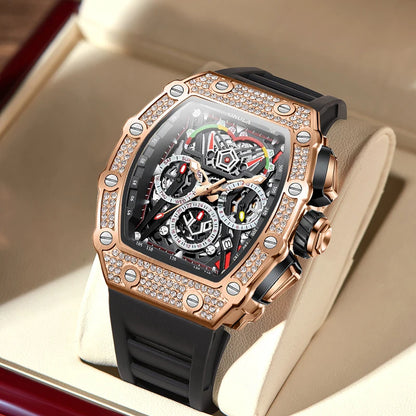 ONOLA Luxury Diamond Mechanical Wristwatches Fashion Sports Square Date Waterproof Automatic Man Watch Men Military Watch Clock