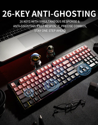 V108 Pro Bluetooth Keyboard  Office Low Noise 2.4G Wired&Wireless Full Layout with RGB Backlit Membrane