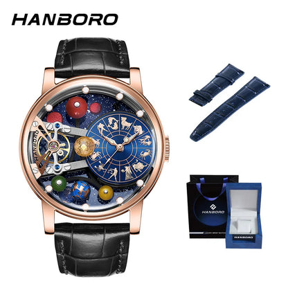 HANBORO Celestial Series 12 Constellation Men's Fully Automatic Mechanical Watch with Starry Sky Night Light Trend Watch