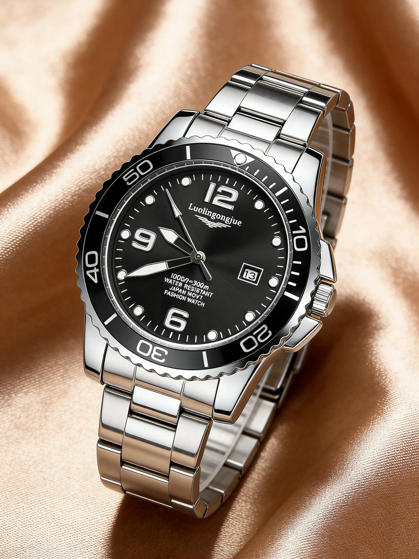 Men's Luxury Diving Quartz Watch, Classic Style, Waterproof, Luminous Calendar, Stainless Steel Strap, Business Casual Style, Men's Watch, High-Quality Gift, Gift for Men