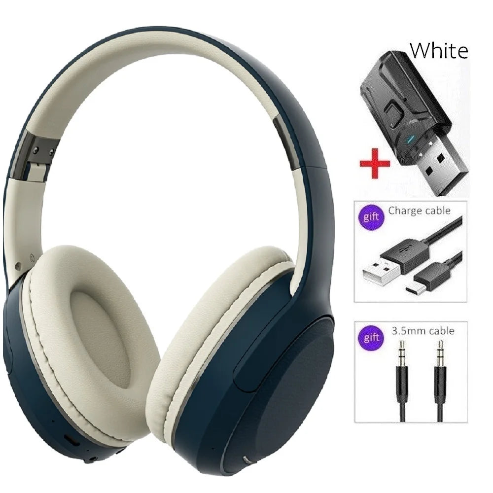 Wireless TV Headphones Bluetooth 5.0 USB Adaptor Stereo Headset Foldable Helmet Earbuds with Mic for Samsung TV PC Music