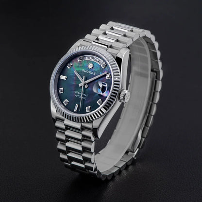 Sugess Watch of Men 36mm Date Automatic Retro Mechanical Wristwatches Sapphire Crystal RoseGold Dandong SL3034 Movement Day New