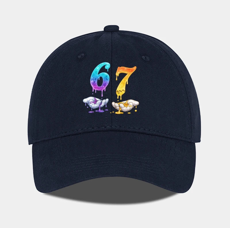 Colorful Dripping Number 67 Print Baseball Cap Adjustable Unisex Cartoon Streetwear Sun Hat