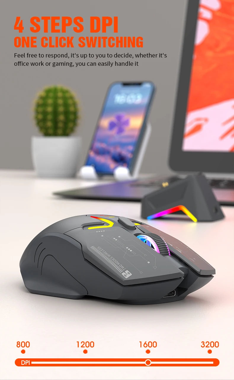 XUNSVFOX H2 Wireless Bluetooth Dual-Mode Mouse with RGB Lighting Effect for Laptop Gaming and Office, Magnetic Charging