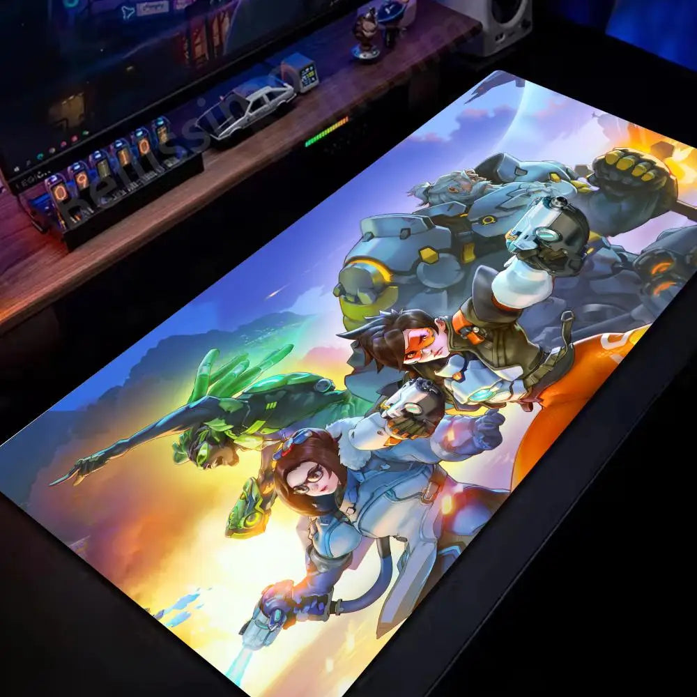 Голяма подложка за мишка за PC геймъри Overwatch, сладка розова разширена подложка за клавиатура, аксесоари за лаптоп гейминг, постелка за бюро Kawaii HD килим
