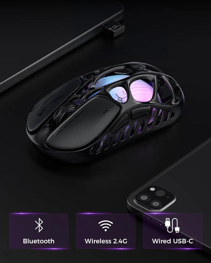 GravaStar Mercury X Wireless Gaming Mouse – 32,000 DPI PAW 3950 Sensor, 1000Hz Polling Rate, Only 49g, Magnesium Alloy Hollow Frame