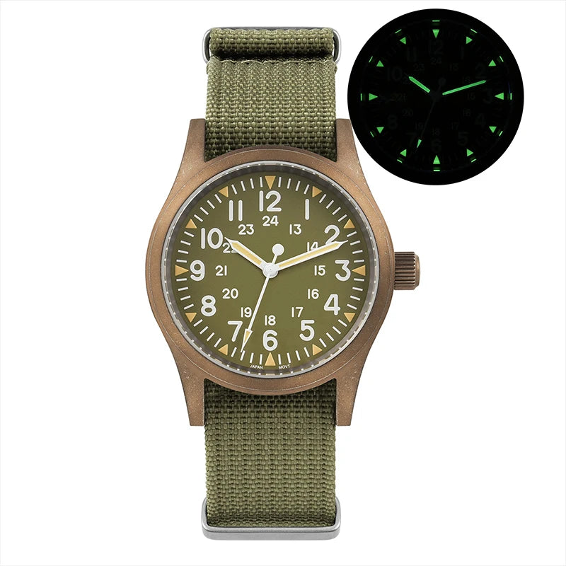 Militado ML05 Military Watch VH31 Sweep Movement Domed Sapphire Crystal Wristwatch High Clear AR Coating 38mm Vintage Watches