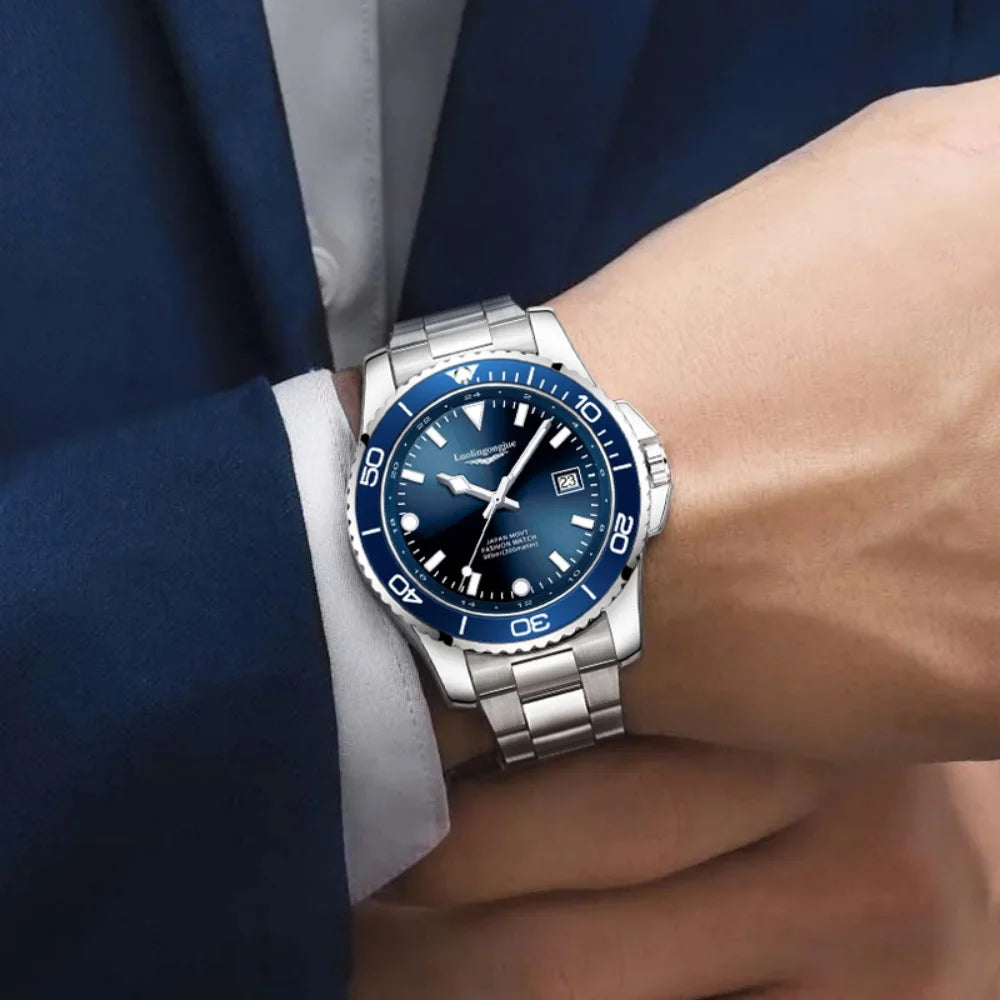 Men's Luxury Diving Quartz Watch, Classic Style, Waterproof, Luminous Calendar, Stainless Steel Strap, Business Casual Style, Men's Watch, High-Quality Gift, Gift for Men