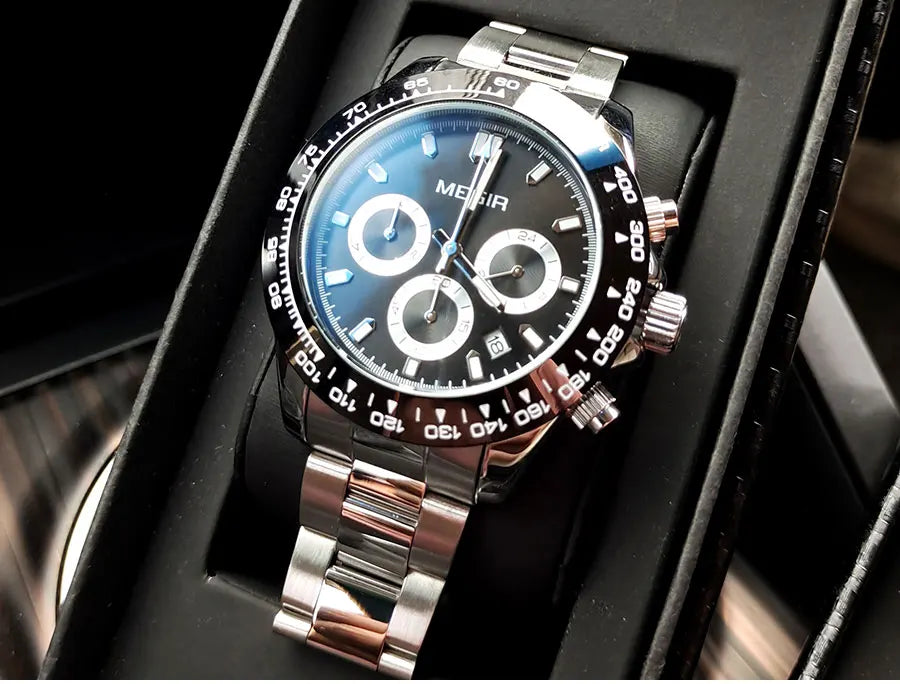 Relógio de homem MEGIR, marca de luxo, relógio desportivo de quartzo, bracelete em aço inoxidável, resistente à água, cronógrafo, relógio de pulso