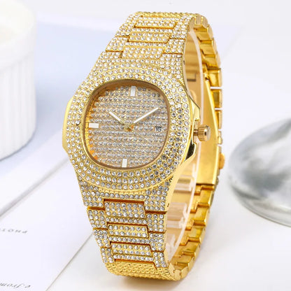 2022 New Iced Out Women Watch Gold Silver Color Square Diamondd Quartz Luxury Hip Hop Wrist Watches Roman Clock Gift boyfriend