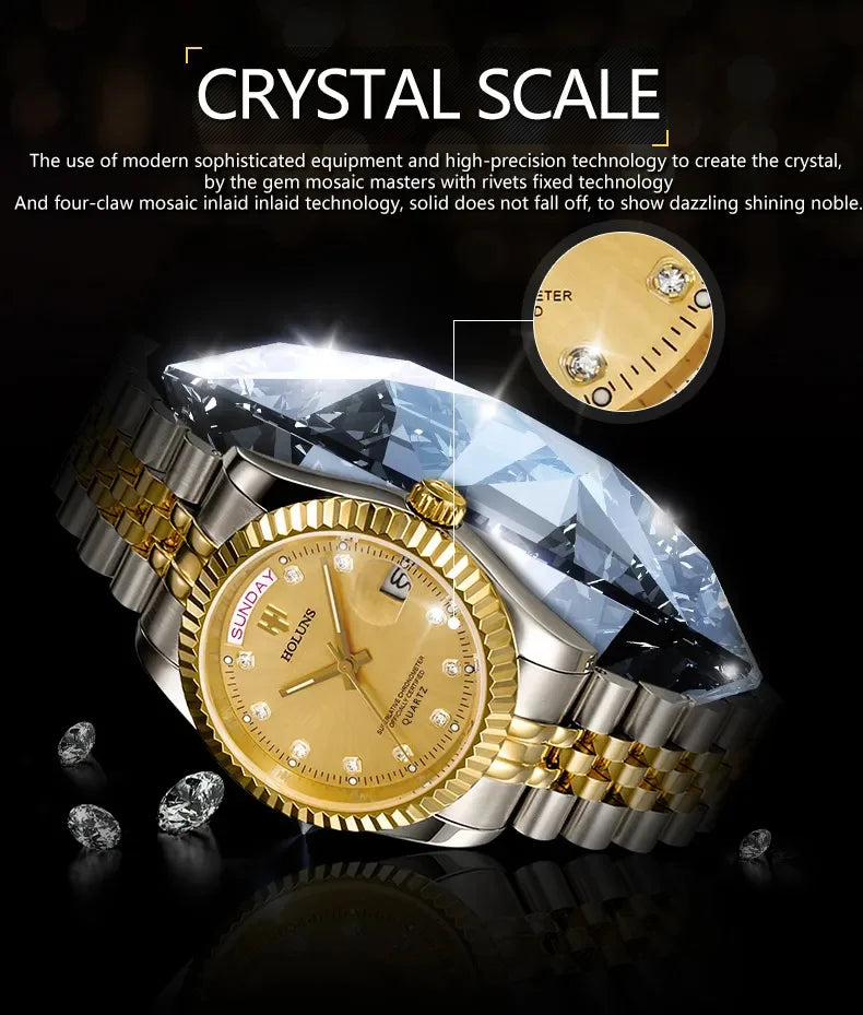 Holuns Luxury Classic 36/41mm Gold Men Watches Japan MIYOTA Quartz Movt Stainless Steel Classic Business Wristwatch Waterproof