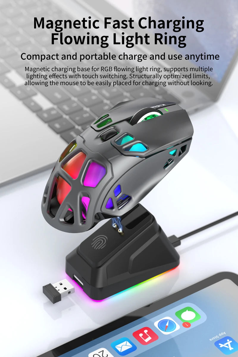 Лека геймърска мишка Lenovo Tri-Mode с RGB зарядна докинг станция 12000DPI 2.4G/Bluetooth/кабелна ергономична мишка за PC и лаптоп