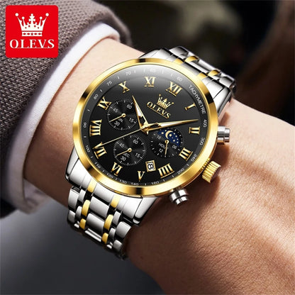 OLEVS 5529 Top-Luxusmarke Herrenuhr wasserdicht leuchtend Edelstahl Mondphase Timing Code Uhr neue Quarz-Herrenuhr