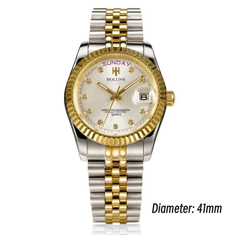 Holuns Luxury Classic 36/41mm Gold Men Watches Japan MIYOTA Quartz Movt Stainless Steel Classic Business Wristwatch Waterproof