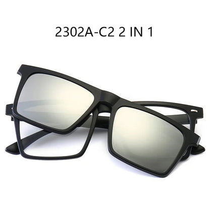 Ochelari de soare polarizați cu magnet pentru miopie, pentru femei și bărbați, ochelari cu clemă, ochelari optici pătrați, rame de ochelari 6 în 1 – de la -0,5 la -10