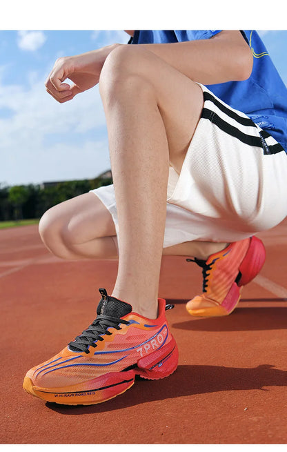 New Men's Carbon Plate Sneakers, Outdoor Soft Sole Mesh Sports Shoes, Running Shoes, Lightweight, Anti-Slip, Casual Couple Tennis Shoes