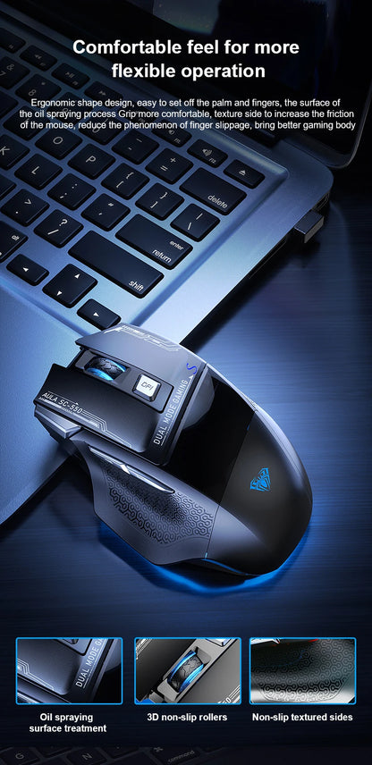 AULA SC550 gamingmus 2.4G trådlös makromus RGB-bakgrundsbelysning ergonomisk design e-sportmus PC-tillbehör