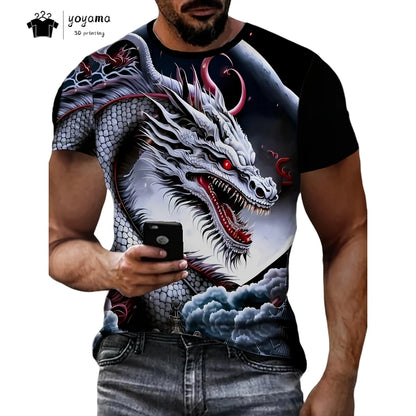 Men's t-shirts Dragon Pattern Short Sleeve Tee Fashion Street O-Neck Top Trend Animal 3D Printing Loose Versatile Men's Clothing