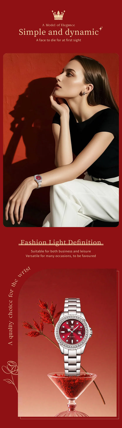 OLEVS 9945 Original Diamond Quartz Watch for Women Luxury Elegant Ladies Watches Stainless Steel Waterproof Women's Wristwatches
