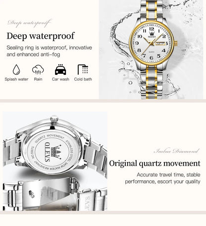 OLEVS Quartz Watch Women Fashion Ladies Watches Wrist Waterproof Luminous Stainless Steel Gold Women Watches Luxury Elegant